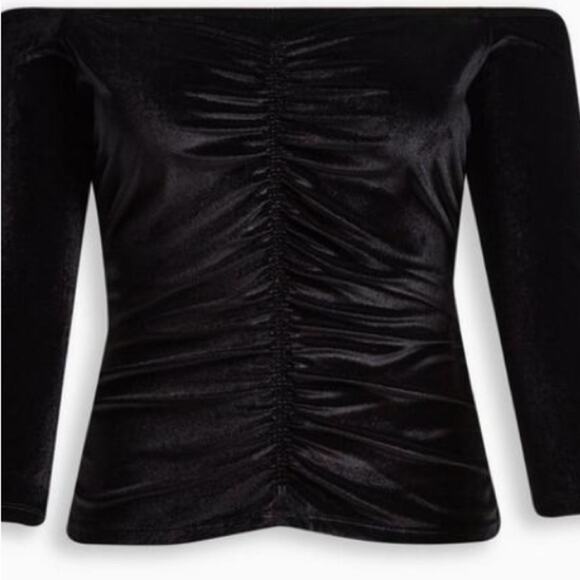 Torrid black Stretch Velvet Shirred Front Off The Shoulder Top - Picture 5 of 9